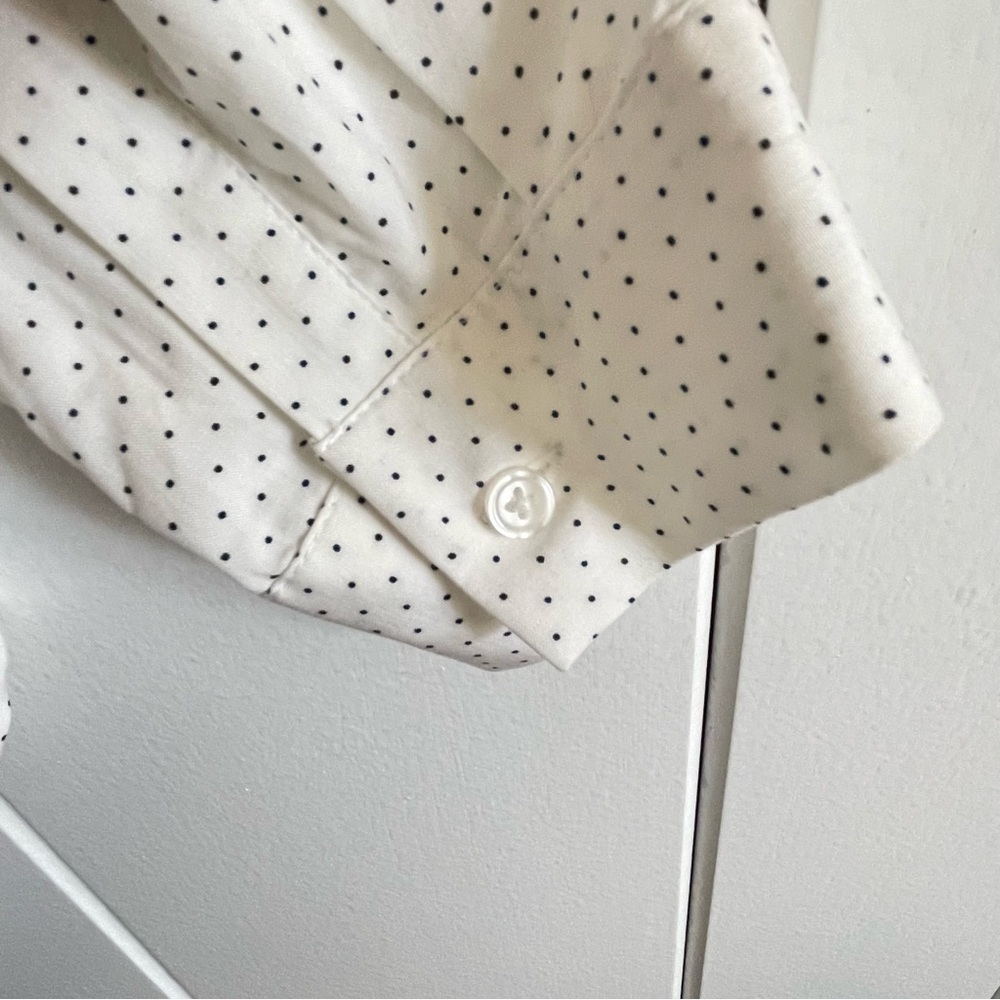 $10 SALE Button-Up Long Sleeve Polka Dot Top V-Neck Off White Black Shirt - Picture 6 of 9